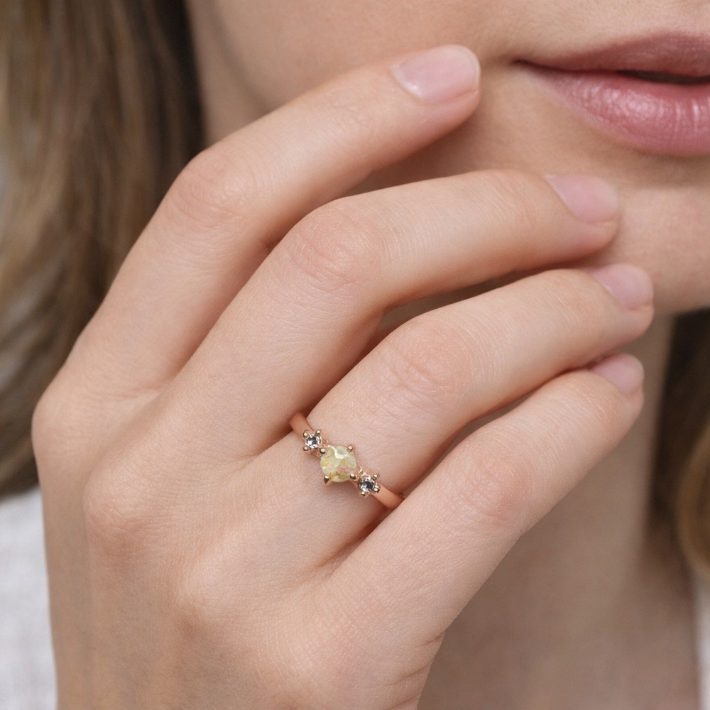 Size 5 Faux Opal Zircon Ring Rose Gold Tone Dainty Cottagecore